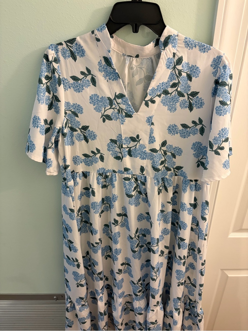 SHEIN White Midi Dress with Blue Floral Print